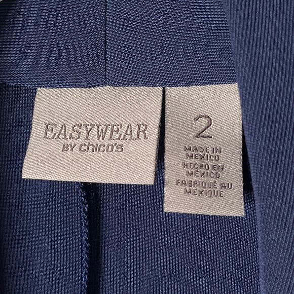 Easywear Chico's Women's Open Front Jacket L Navy Blue Zipper Pockets Shawl Neck - Picture 7 of 10